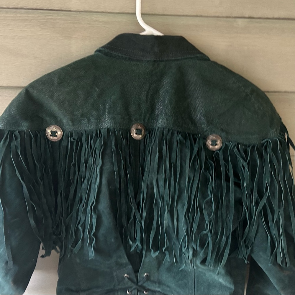 Vintage Army Green Leather Fringe Jacket Body Exteriors Philippines Western - Picture 16 of 16